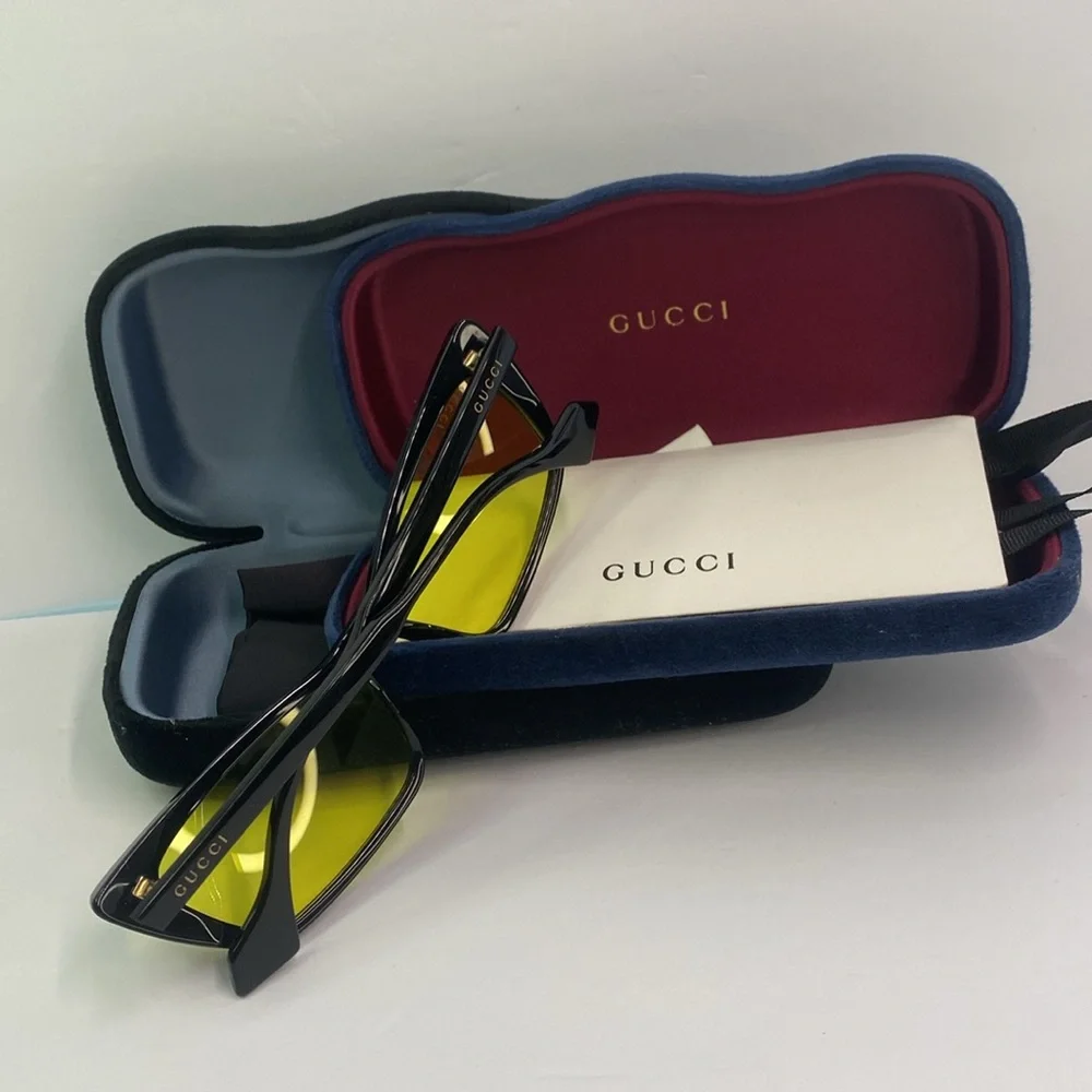 NEW Gucci Sunglasses GG0626S 002 Black/Yellow Lens Design 58mm
